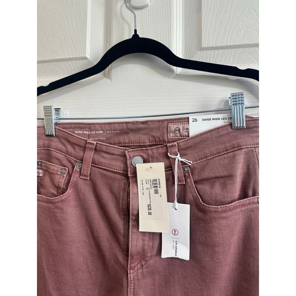 AG Los Angeles NWT Saige Wide Leg Crop Jeans Sz 26 Sulfur Pink Red Mid Rise - Picture 4 of 6